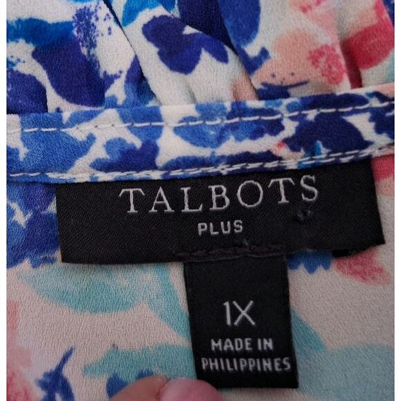 Talbots Women 1x Multi- colored Floral Balloon Sleeve Ruffle Lightweight Blouse - Picture 3 of 5